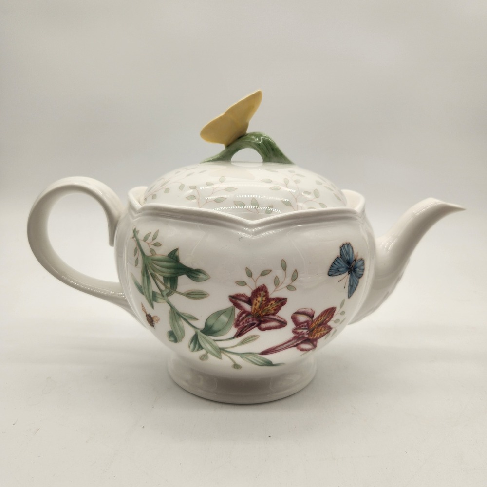 Lenox Butterfly Meadow Teapot And Lid Louise Le Luyer Porcelain Floral Butterfly